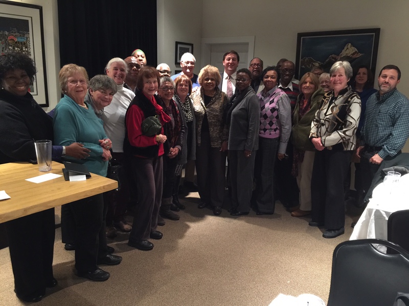 Gathered with Sen. Bryan Townsend are educators and former educators who attended the event. In back (l-r) are Ptery Iris, Bill Collick, Manuel Davis, Isaac Upshur, Bill Cortes, Townsend, J.Cagney France, Diaz Bonville, Debbie O’Donnell, Eileen Rosenthal, Tina Downs. In front, Fay Blake, Barbara Vaughn, Roni Posner, Beth Hochholzer, Joan Grier, Helen Flood, Stell Parker-Selby, Janet Maull-Martin, Brenda Milbourne, Rosemary Hendrix, Joanne Cabry and Donald Ott.